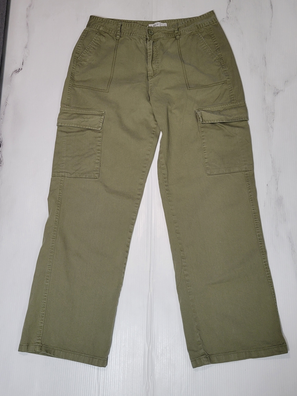 Primark Denim Co Womens Olive Green High Rise Wide Leg Cargo Pants Size 8 US 12